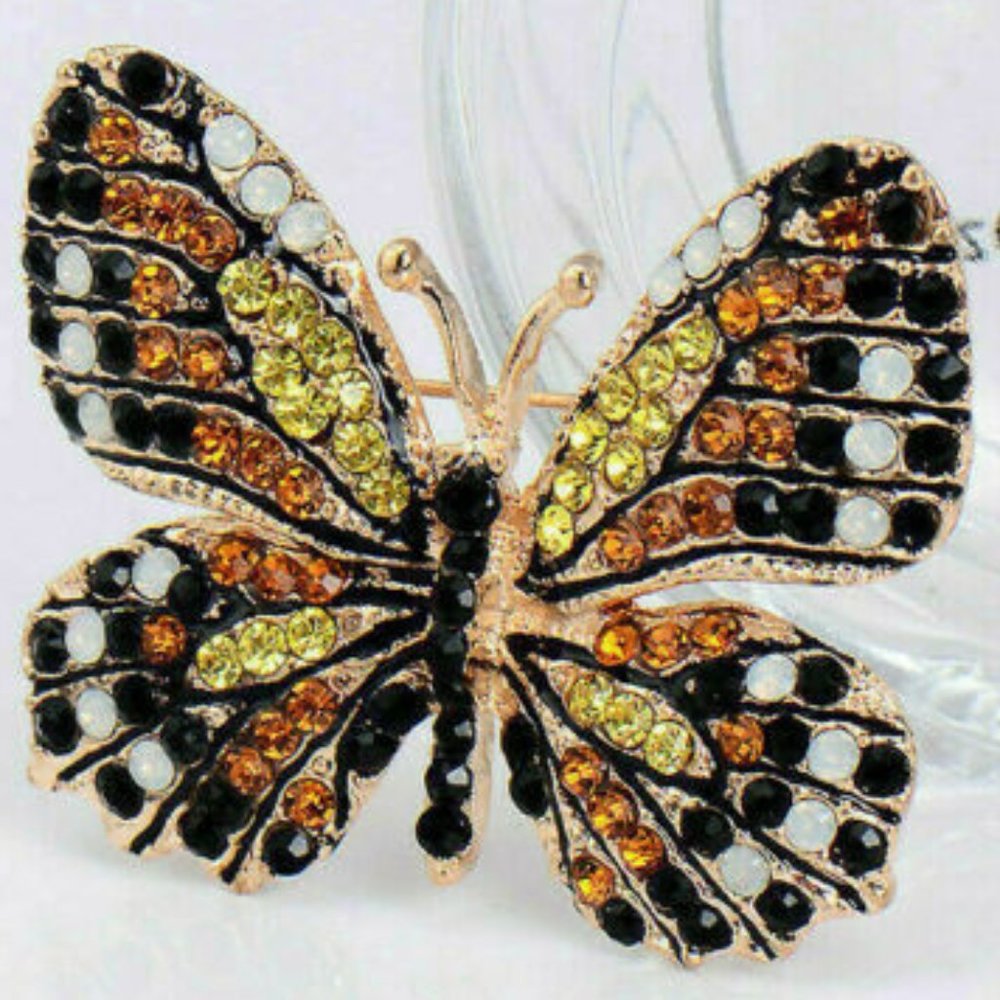 Sparkling MONARCH Butterfly Rhinestone Brooch - Picture 3 of 7